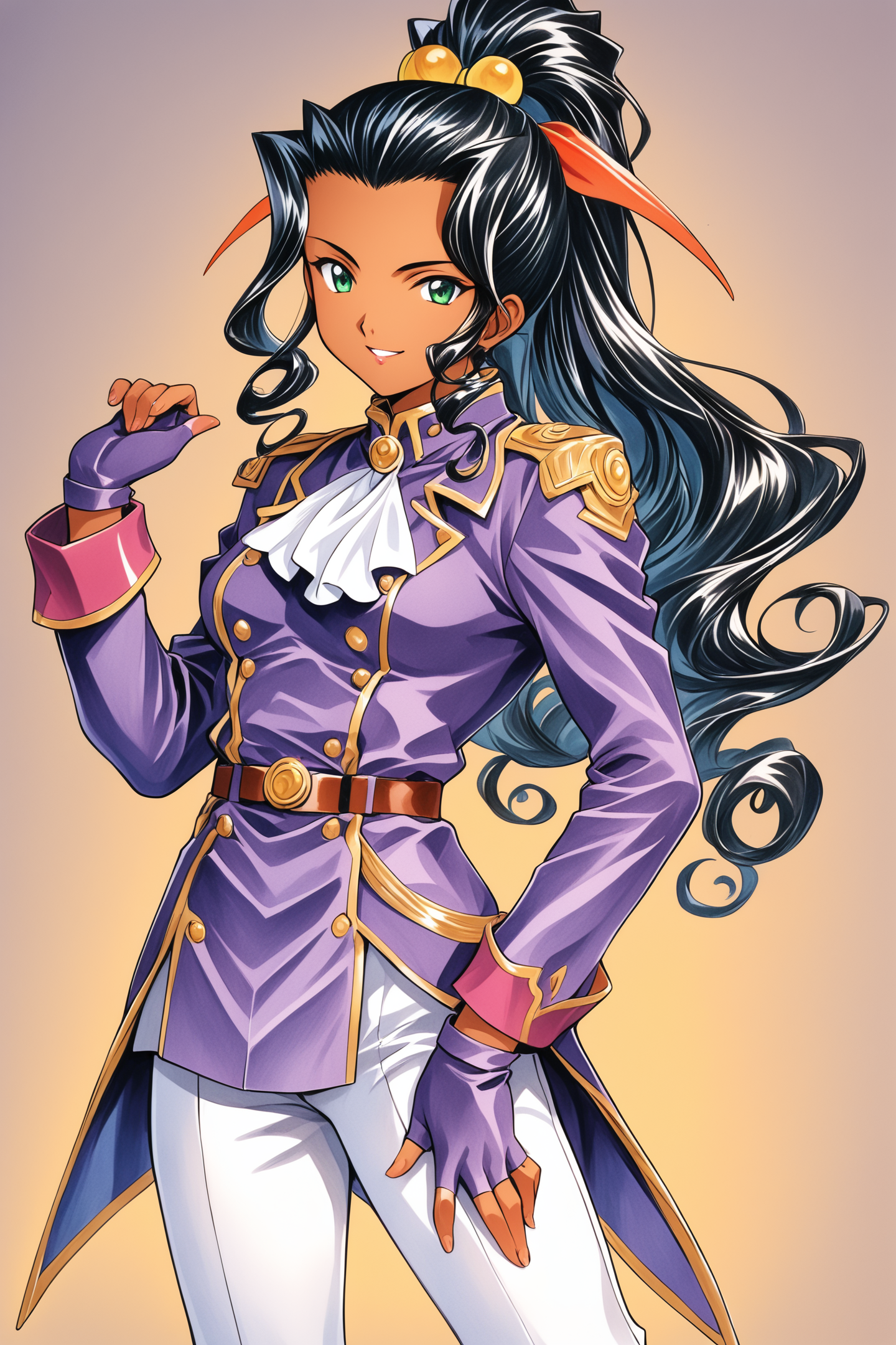 38861-2736741583-Soletta Orihime,1girl,solo,black hair,green eyes,long hair,dark skin,curly hair,ponytail,dark-skinned female,hair ornament,looki.png